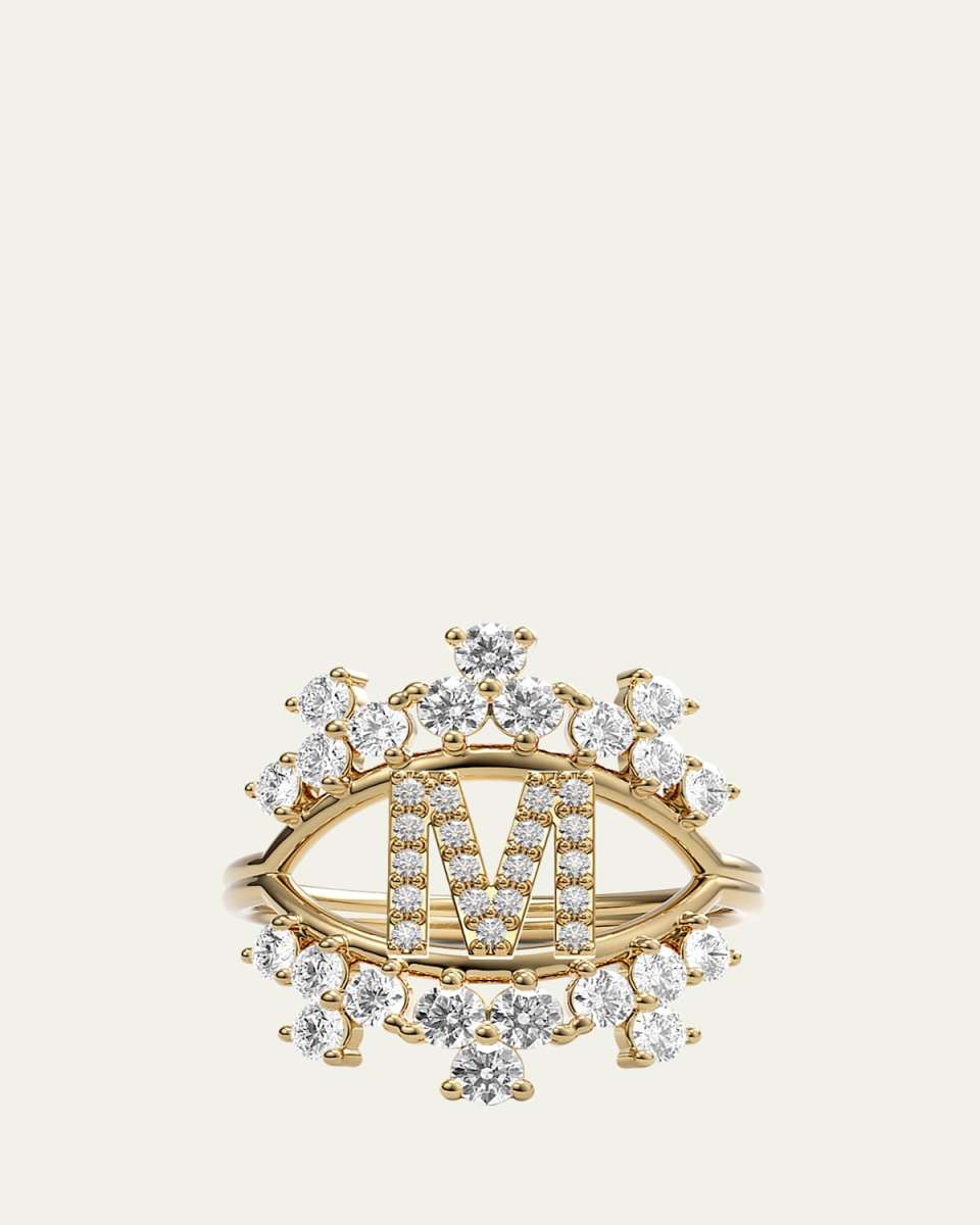 Sara 18K Yellow Gold Diamond Ring, Letter M